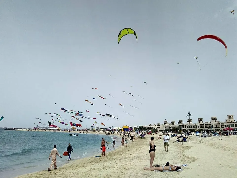 Kite Beach Dubai — kites flying over the beach